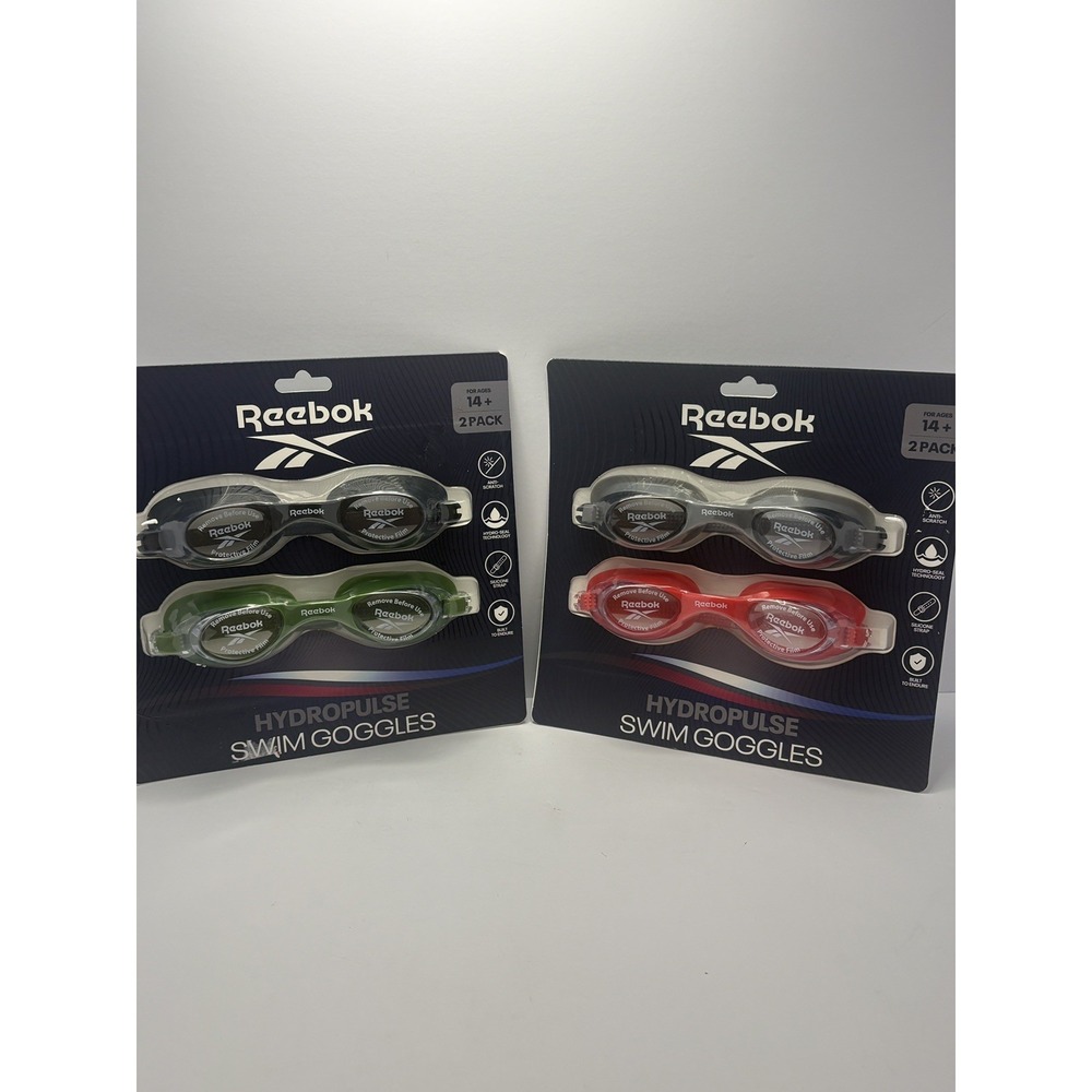 (2) Packs of 2 Reebok Swim Goggles Anti Fog UV Protection Adjustable Adult